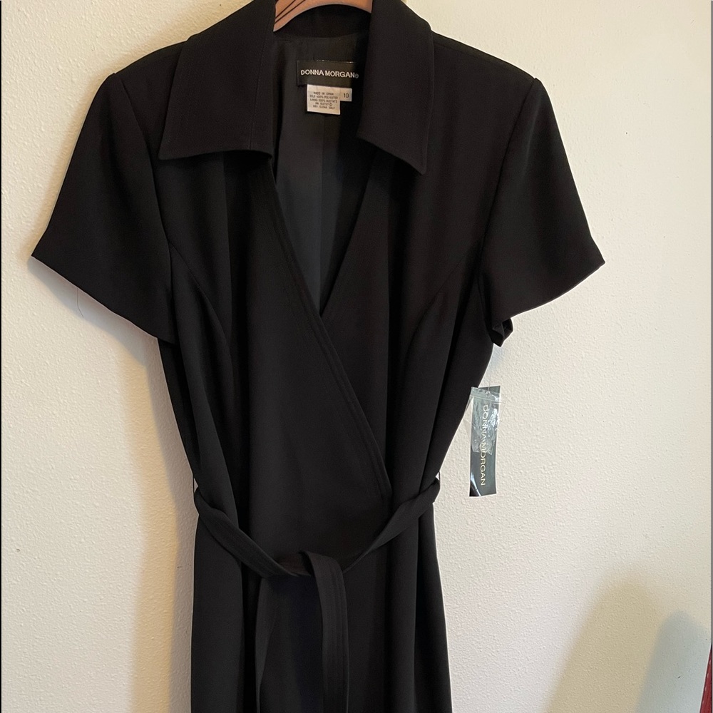 Donna Morgan Black Dress- Wrap Style -Size 10 New with tags